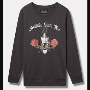 Torrid Gray Addams Family Wednesday Cozy Fleece Crew Neck Pullover Sweater 2 2X